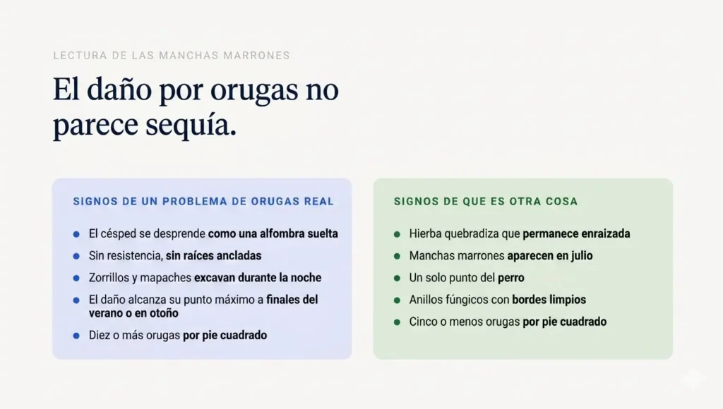Infografía comparativa de signos de daño por orugas