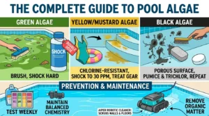 An informative guide layout illustrating different types of pool algae