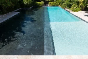 Split view comparing dark and light colored pool bottoms