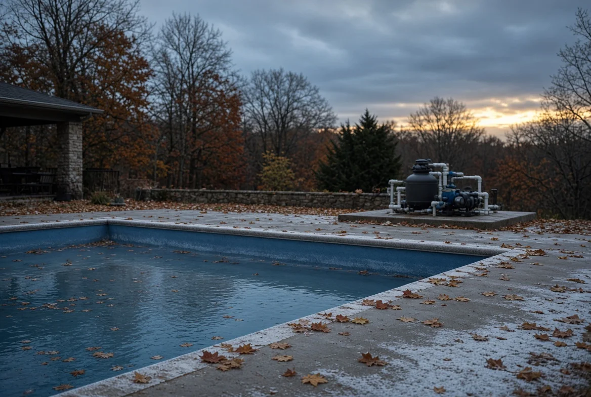 Blowing out pool plumbing lines before winter freeze