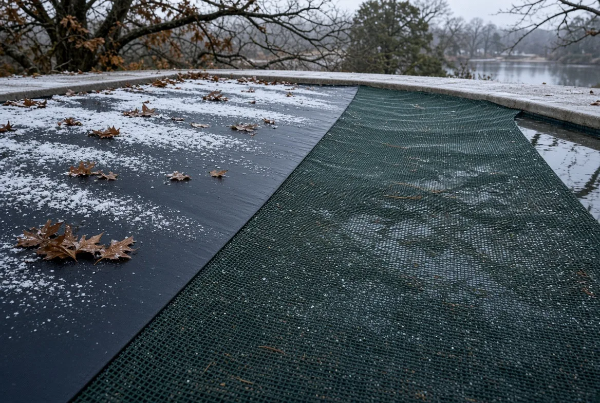 Choosing between mesh and solid pool covers for winter
