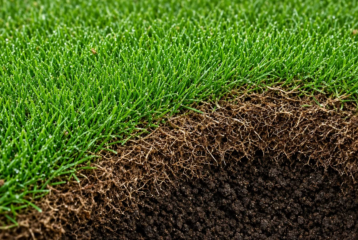 Scarifying a lawn to remove thatch buildup