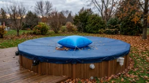 Winterizing an above ground pool with cover secured