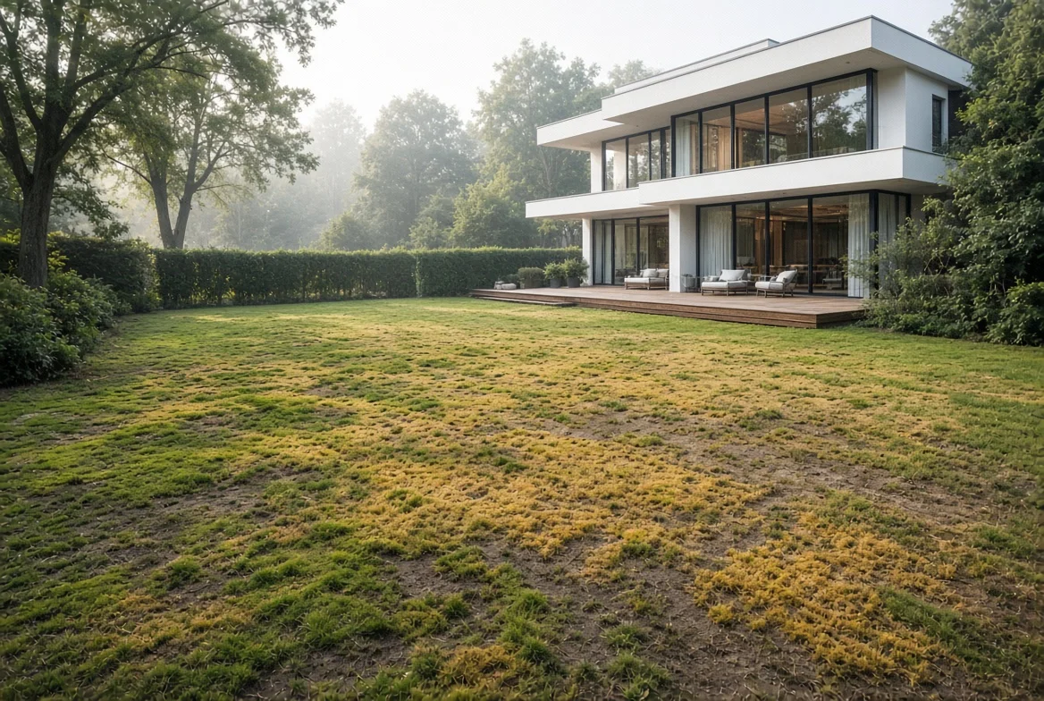 Spreading lime pellets across an acidic lawn surface