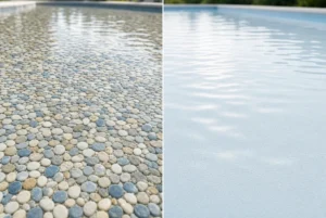 Close up pebble pool finish texture seen underwater
