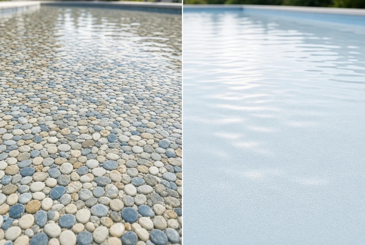 Close up pebble pool finish texture seen underwater