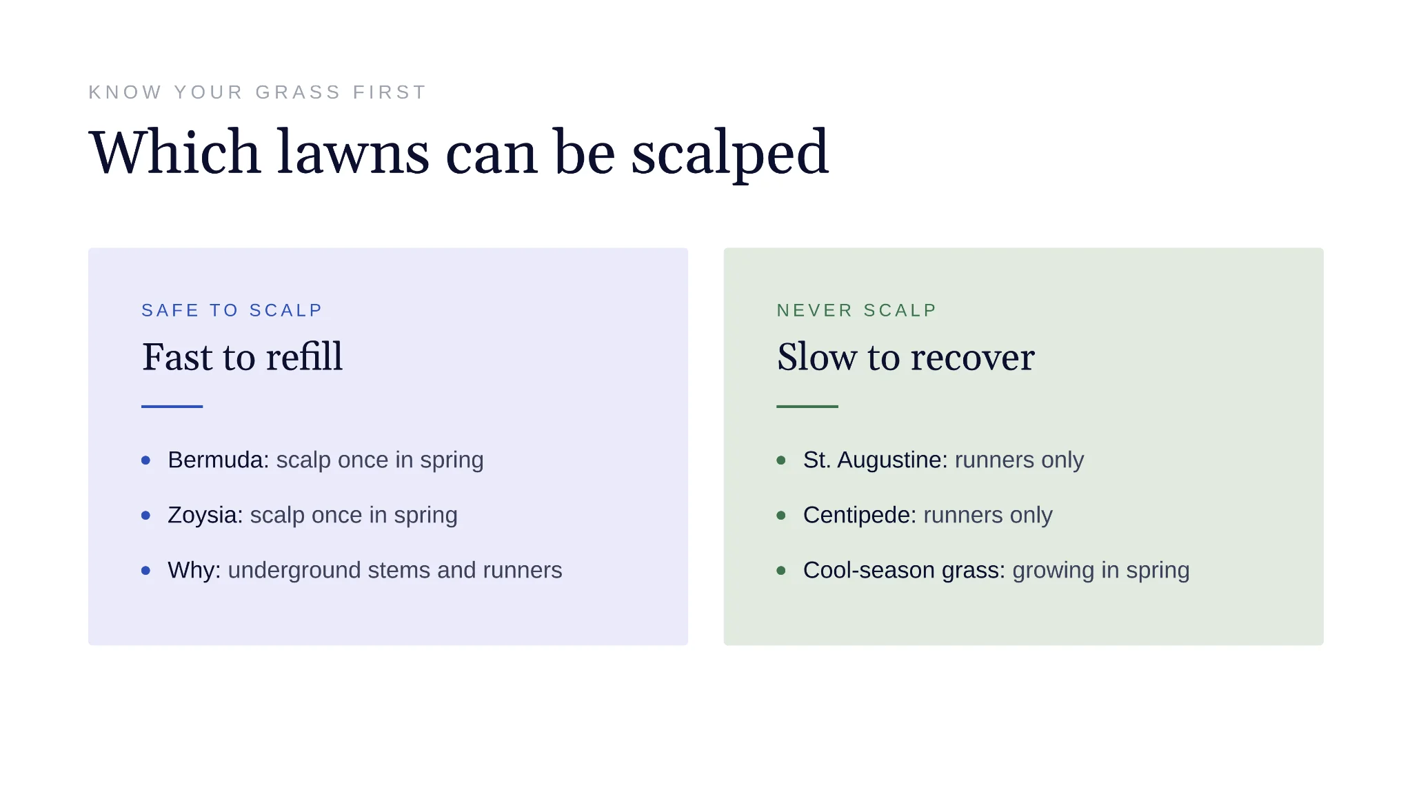 Only Bermuda and zoysia lawns are safe to scalp