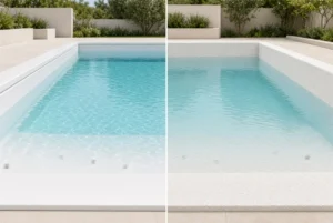 Worker resurfacing a swimming pool with fresh plaster